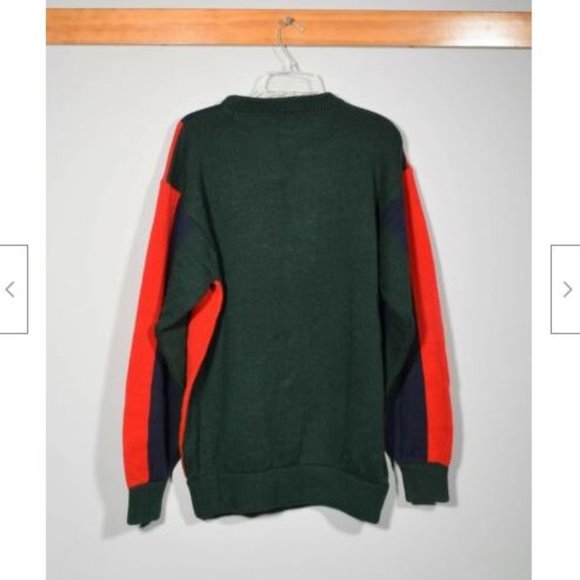 Men's Gitano Green Red Navy Stripes Crew Neck Long Sleeve Pullover Sweater Sz L - Picture 2 of 3